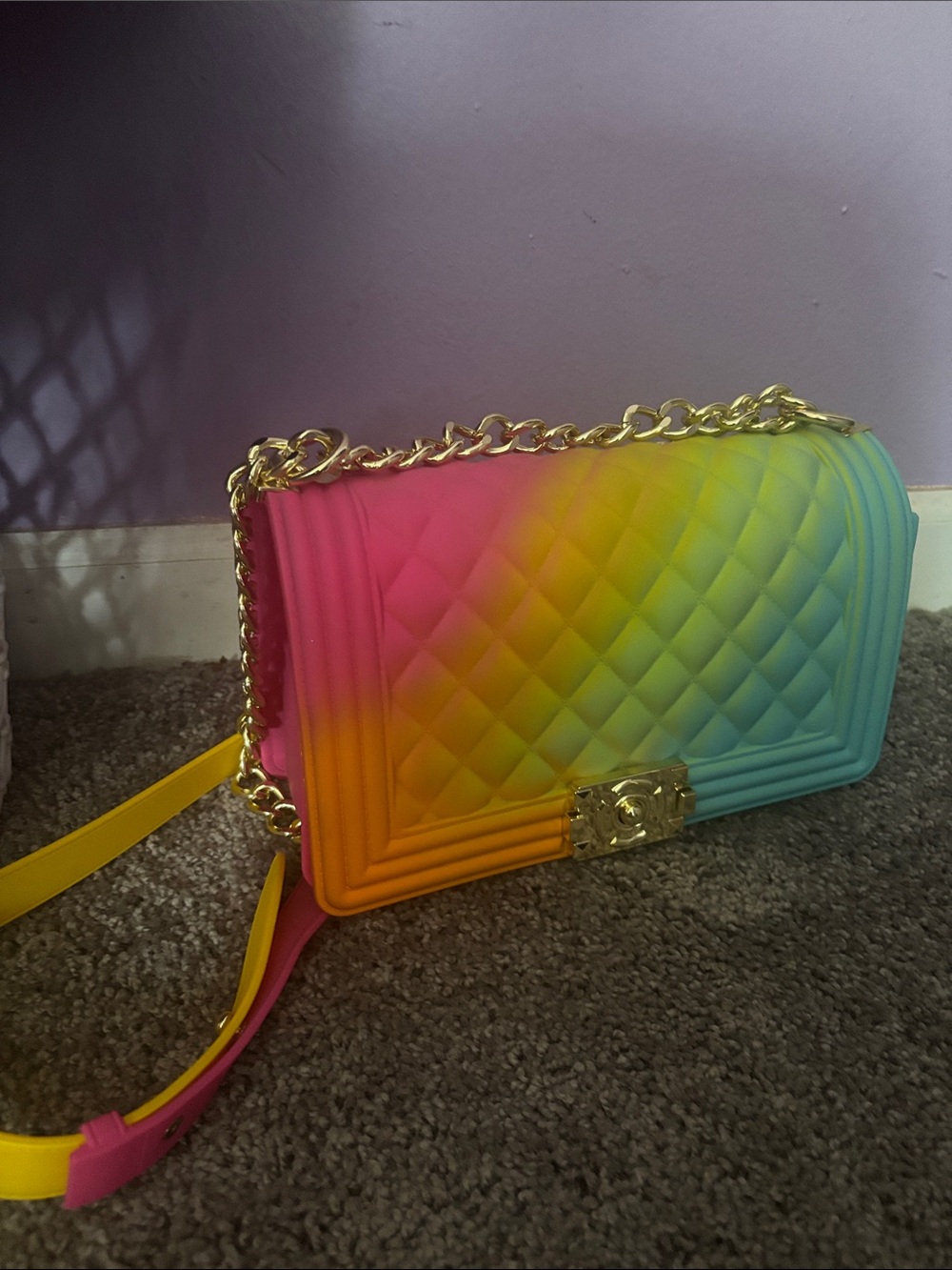 Gradient Quilted Crossbody Bag in Pink Yellow Blue